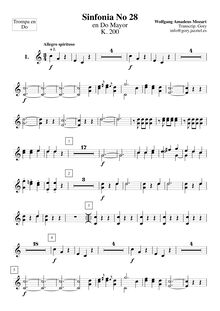 Partition cornes 1, 2 (en C), Symphony No.28, C major, Mozart, Wolfgang Amadeus