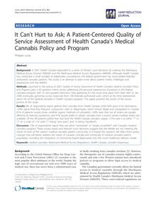 It can t hurt to ask; a patient-centered quality of service assessment of health canada s medical cannabis policy and program
