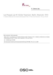 Les Pangwé, par M. Günter Tessmann. Berlin, Wasmuth, 1913 - article ; n°3 ; vol.5, pg 213-215