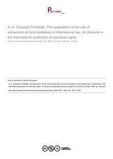A. A. Cançado Trinidade, The application of the rule of exhaustion of local remédies in international law, its rationale in the international protection of individual rights - note biblio ; n°2 ; vol.36, pg 428-429