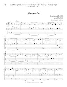 Partition Vorspiel 6, Leicht ausführbare Vor- und Nachspiele für die Orgel, bande 1