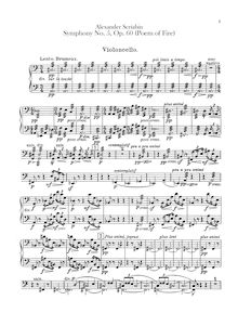 Partition violoncelles, Prometheus, Le Poème du Feu, Op.60, Scriabin, Aleksandr
