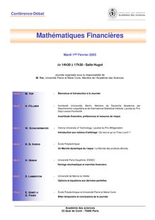Mathématiques financières - 1er février 2005 - Programme et résumés