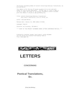 Letters Concerning Poetical Translations - And Virgil s and Milton s Arts of Verse, &c.