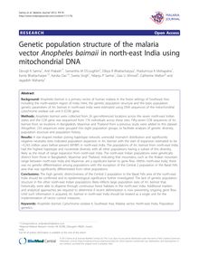 Genetic population structure of the malaria vector Anopheles baimaiiin north-east India using mitochondrial DNA