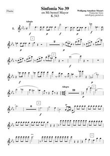 Partition flûtes 1, 2, Symphony No.39, E♭ major, Mozart, Wolfgang Amadeus