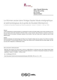 Le Würmien ancien dans l Ariège d après l étude stratigraphique et sédimentologique de la grotte de Soulabé (Montserron) - article ; n°1 ; vol.13, pg 19-35