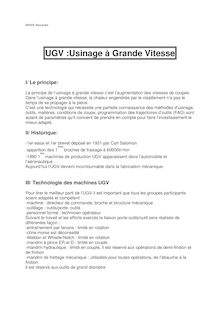 UGV :Usinage Grande Vitesse