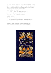 The Unknown Quantity - A Book of Romance and Some Half-Told Tales