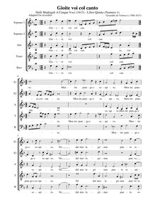 Partition Gioite voi col canto - partition complète (SSATB enregistrements), Madrigali A Cinque Voci [Libro Quinto]