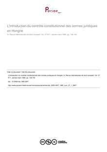 L introduction du contrôle constitutionnel des normes juridiques en Hongrie - article ; n°1 ; vol.37, pg 136-140