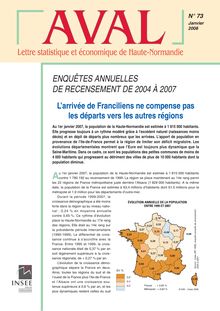 Enquêtes annuelles de recensement de 2004 à 2007 : L arrivée des Franciliens ne compense pas les départs vers les autres régions