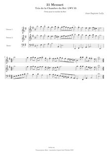 Partition , Menuet, Trios de la Chambre du Roi, Lully, Jean-Baptiste par Jean-Baptiste Lully