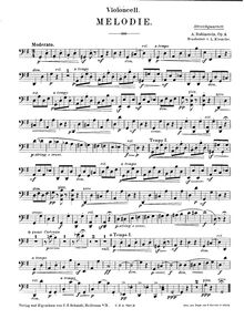 Partition violoncelle, 2 Mélodies, Deux mélodies pour le piano, Rubinstein, Anton
