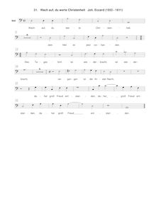 Partition basse , partie, Wach auf, du werte Christenheit, F♯ minor par Johannes Eccard