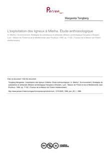 L exploitation des ligneux à Mleiha. Étude anthracologique - article ; n°1 ; vol.29, pg 71-82