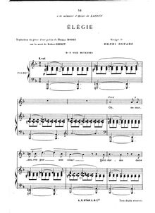 Partition complète (D minor: medium voix), Elégie, F minor