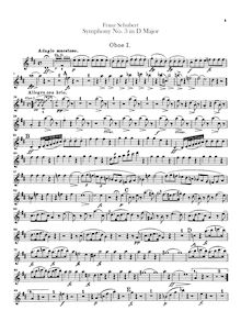 Partition hautbois 1, 2, Symphony No.3, D Major, Schubert, Franz