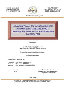 Porogo Amadou,Mémoire de fin d étude,Ecole Nationale d Administration  et de Magistrature (ENAM),Burkina