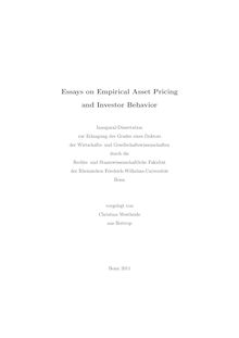 Essays on Empirical Asset Pricing and Investor Behavior [Elektronische Ressource] / Christian Westheide. Rechts- und Staatswissenschaftliche Fakultät