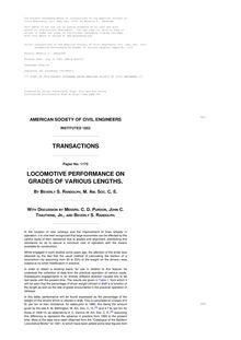 Transactions of the American Society of Civil Engineers, Vol. LXX, Dec. 1910 - Locomotive Performance On Grades Of Various Lengths, Paper No. 1172
