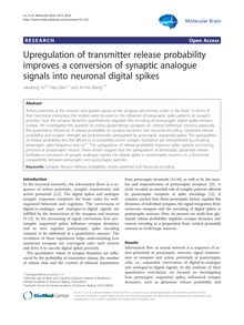 Upregulation of transmitter release probability improves a conversion of synaptic analogue signals into neuronal digital spikes