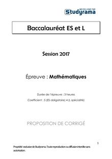 Corrigé Bac ES, L 2017 - Maths
