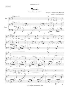 Partition , Hymne (Original key, G major), 3 chansons, Op.7, Fauré, Gabriel