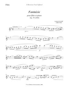 Partition flûte , partie, Fantaisie, Op.79, Fauré, Gabriel
