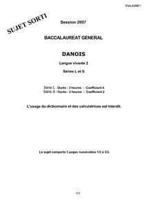 Danois LV2 2007 Littéraire Baccalauréat général