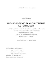Anthropogenic plant nutrients as fertiliser [Elektronische Ressource] / Andreas Muskolus