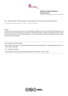 St. Athanase d Etropolé, Sabazios et l oracle de Dionysos - article ; n°1 ; vol.23, pg 287-298