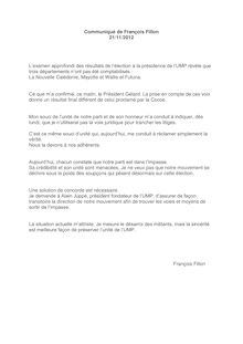 Elections UMP : Communiqué François Fillon 