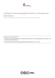 A. Bogsch, Universal Copyright Convention. An Analysis and Gommentary - note biblio ; n°1 ; vol.12, pg 250-251