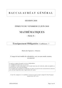 Sujet du Bac Maths S obli 2018