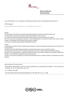 La prévision du risque politique liée aux investissements à l étranger - article ; n°1 ; vol.16, pg 34-43