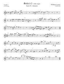 Partition viole de gambe aigue 1,  No.3 pour 3 violes de gambe et orgue par William Lawes
