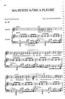 Partition complète (G minor: medium voix et piano), Ma petite mère a pleuré