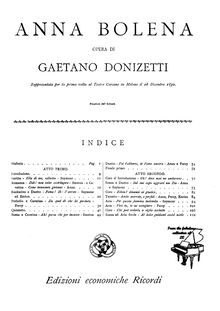 Partition complète, Anna Bolena, Tragedia lirica in due atti, Donizetti, Gaetano