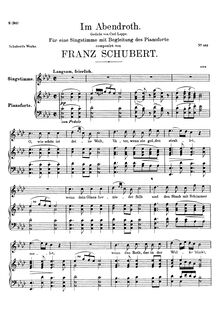 Partition complète, Original key, Im Abendrot, D.799, In the Glow of Evening par Franz Schubert