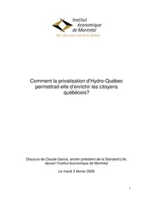 Comment la privatisation d’Hydro-Québec permettrait-elle d’enrichir  les citoyens québécois?