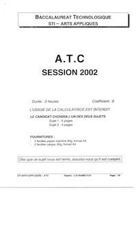 Baccalaureat 2002 arts techniques et civilisations s.t.i (arts appliques)