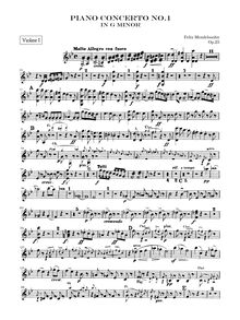 Partition violon I, Piano Concerto No 1 en G Minor, G Minor, Mendelssohn, Felix
