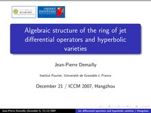 Algebraic structure of the ring of jet differential operators and hyperbolic