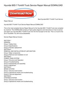 Hyundai 80D-7 Forklift Truck Service Repair Manual DOWNLOAD
