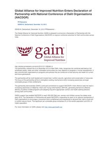 Global Alliance for Improved Nutrition Enters Declaration of Partnership with National Conference of Dalit Organisations (NACDOR)