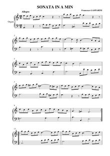 Partition complète, orgue Sonata en A minor, Gasparini, Francesco