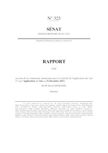 Rapport fait au nom de la commission sénatoriale pour le contrôle de l application des lois sur l application des lois au 31 décembre 2011