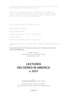 Lectures Delivered in America in 1874
