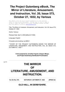 The Mirror of Literature, Amusement, and Instruction - Volume 20, No. 573, October 27, 1832